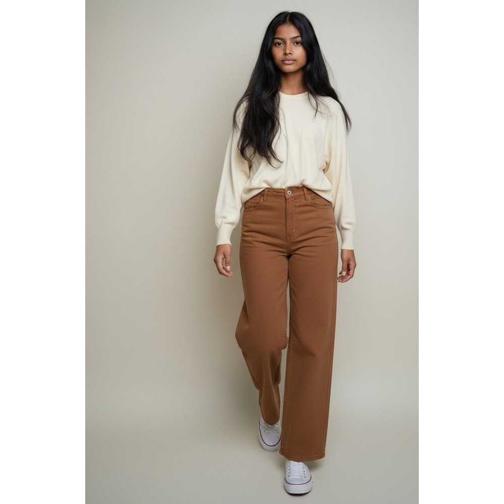 Judy Blue Wide Leg Crop Jeans Womens 13/31 Camel Brown High Rise Garment Dyed